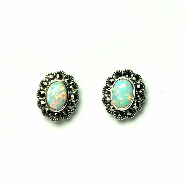 Silver Earring Marcasite Opal