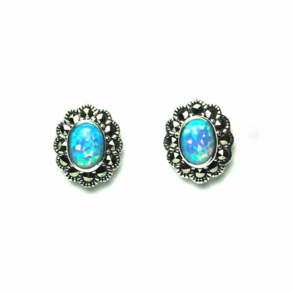 Silver Earring Marcasite Blue