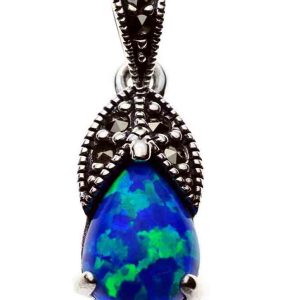 Silver Pendant Marcasite Blue