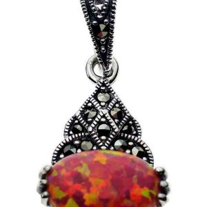 Silver Pendant Marcasite Pink