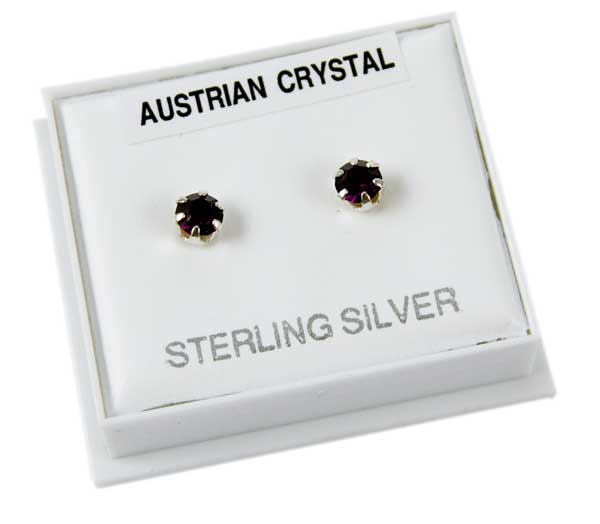 Earring Silver Stud Dark Purple