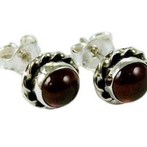 Silver Earring Stud Garnet